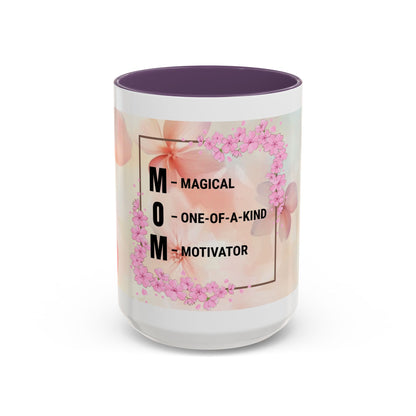 Mom Acronym Coffee Mug — "MOM: Magical • One-of-a-Kind • Motivator" Floral Accent