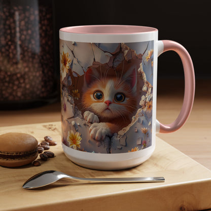 Cute Kitten Floral Coffee Mug – Peekaboo Cat Accent Mug (11/15oz)