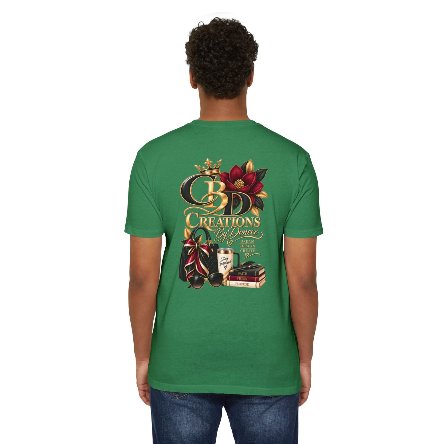 T‑Shirt — CBD Creations Floral Logo Tee (Books, Crown & Coffee Design)