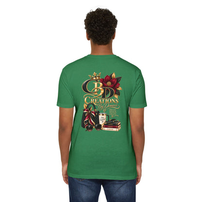 T‑Shirt — CBD Creations Floral Logo Tee (Books, Crown & Coffee Design)