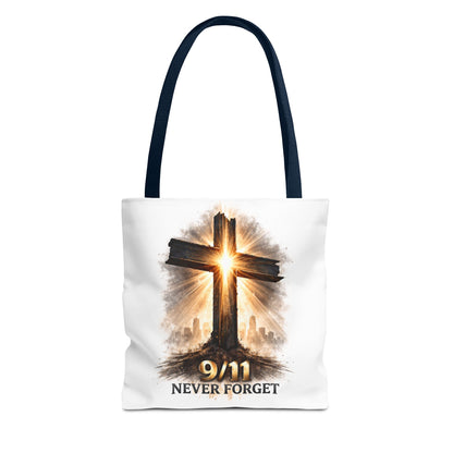 9/11 Never Forget Cross Memorial Tote Bag — Patriotic Remembrance Shopper