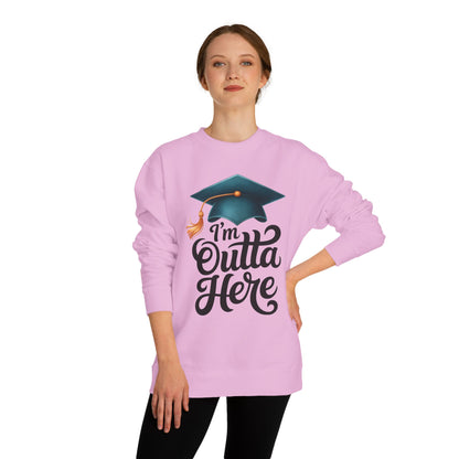 Graduation Crewneck Sweatshirt – “I’m Outta Here” Cap & Tassel Design