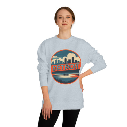 Detroit Skyline Crewneck Sweatshirt — Retro Sunset City Graphic