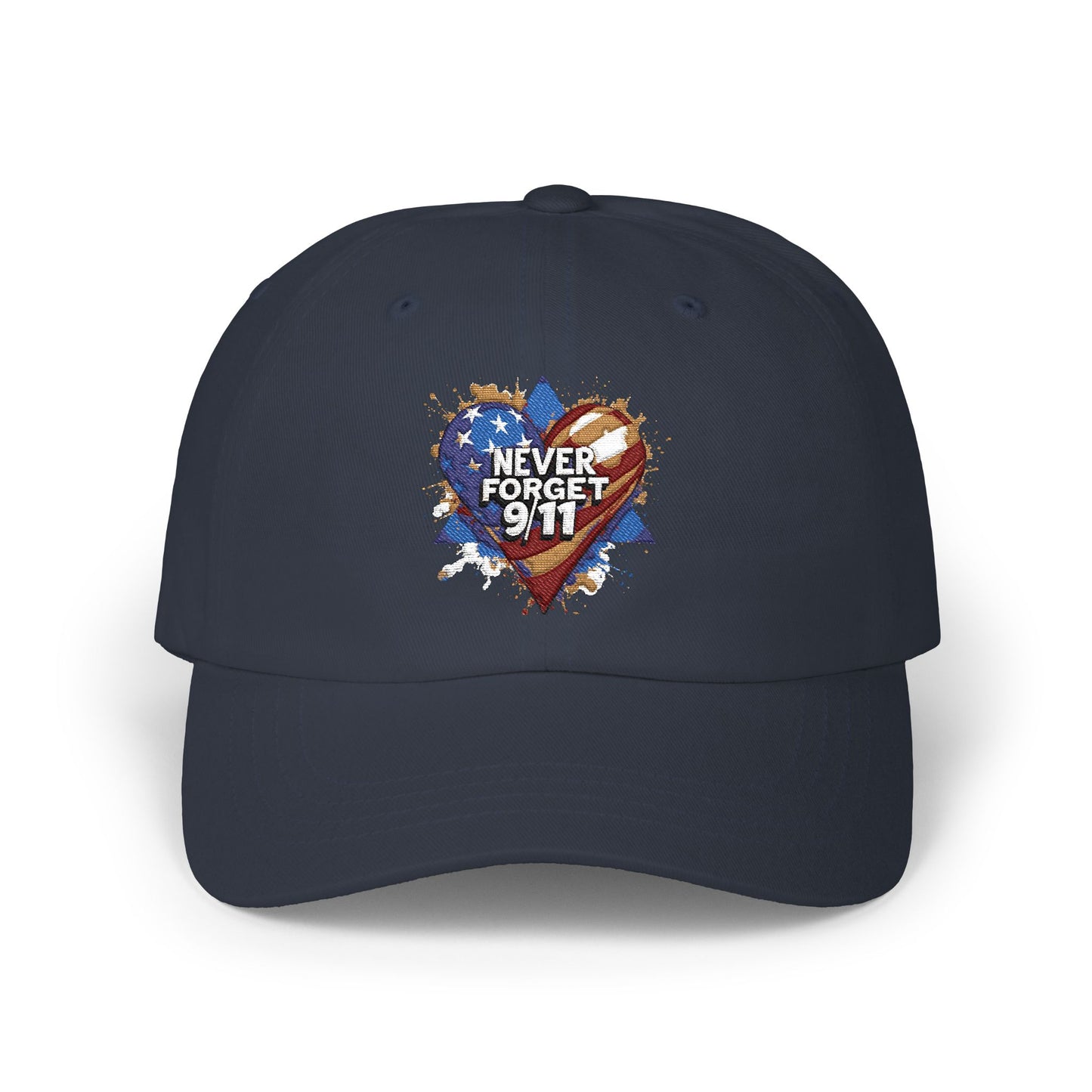 Dad Cap - "Never Forget 9/11" Heart American Flag Tribute Cap
