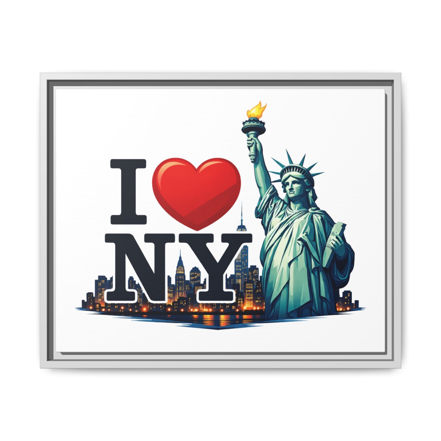 I Love NY Statue of Liberty Matte Framed Canvas