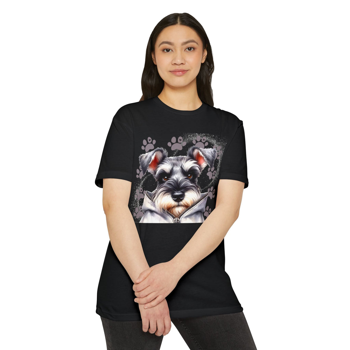 Schnauzer Pawprint Graphic T‑Shirt — Cute Dog Portrait Tee for Pet Lovers