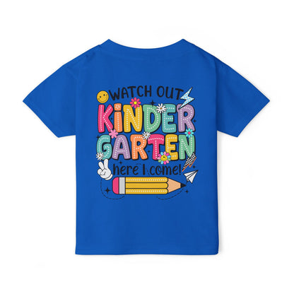 Toddler T-Shirt — "Watch Out Kindergarten Here I Come!" Back-to-School Graphic