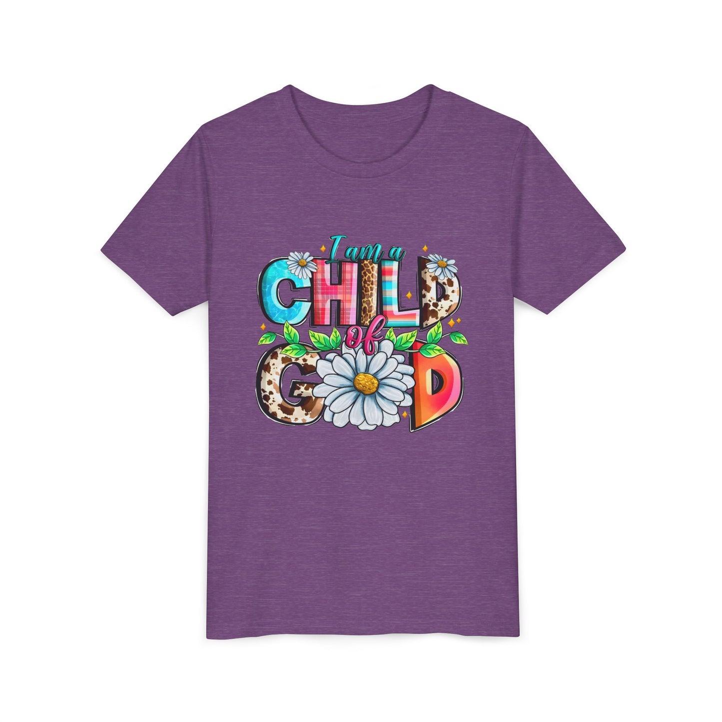 Youth Tee — "I Am a Child of God" Floral Christian Graphic