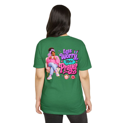 Less Worry More Prayer Tee — Inspirational Christian Graphic T-Shirt