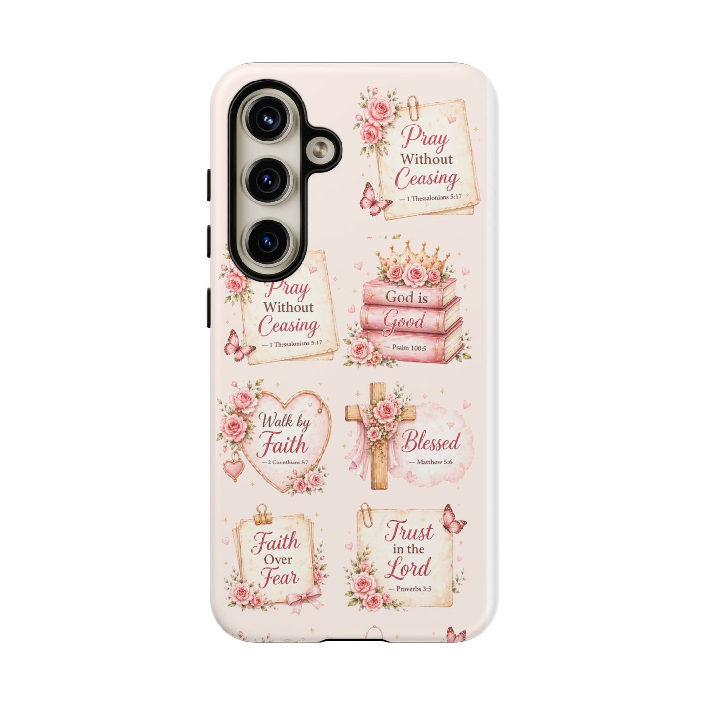 Christian Floral Phone Case — "Pray Without Ceasing" Faith Cross Design