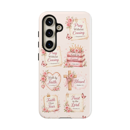 Christian Floral Phone Case — "Pray Without Ceasing" Faith Cross Design