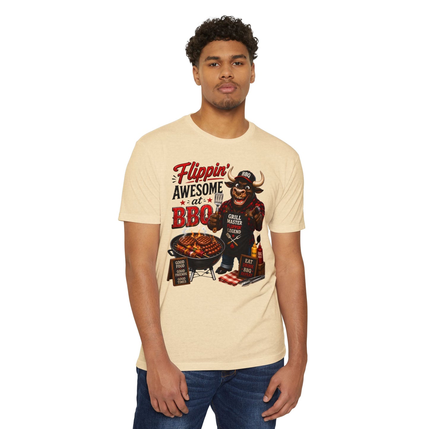 Flippin' Awesome at BBQ T-Shirt — Grill Master Bull Graphic Tee