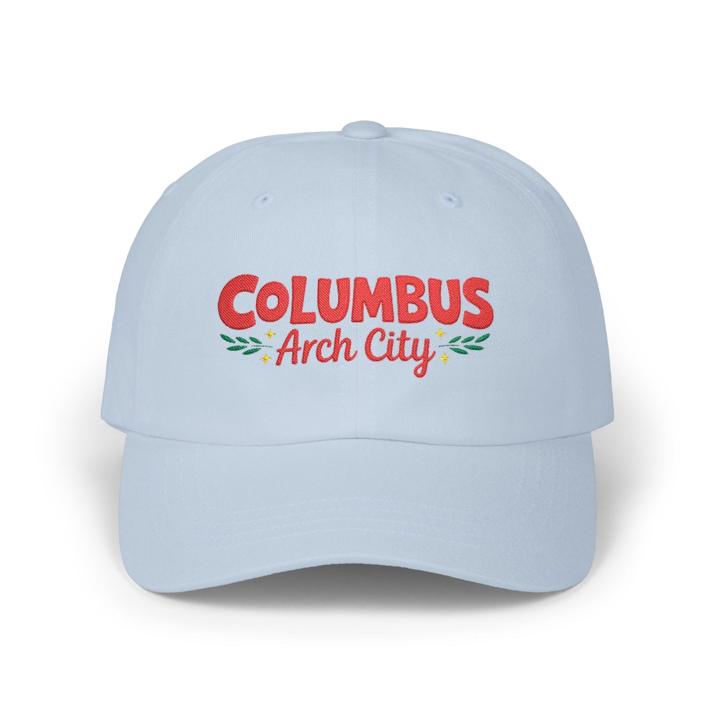 Columbus Arch City Dad Cap — Retro Script Embroidered Baseball Hat