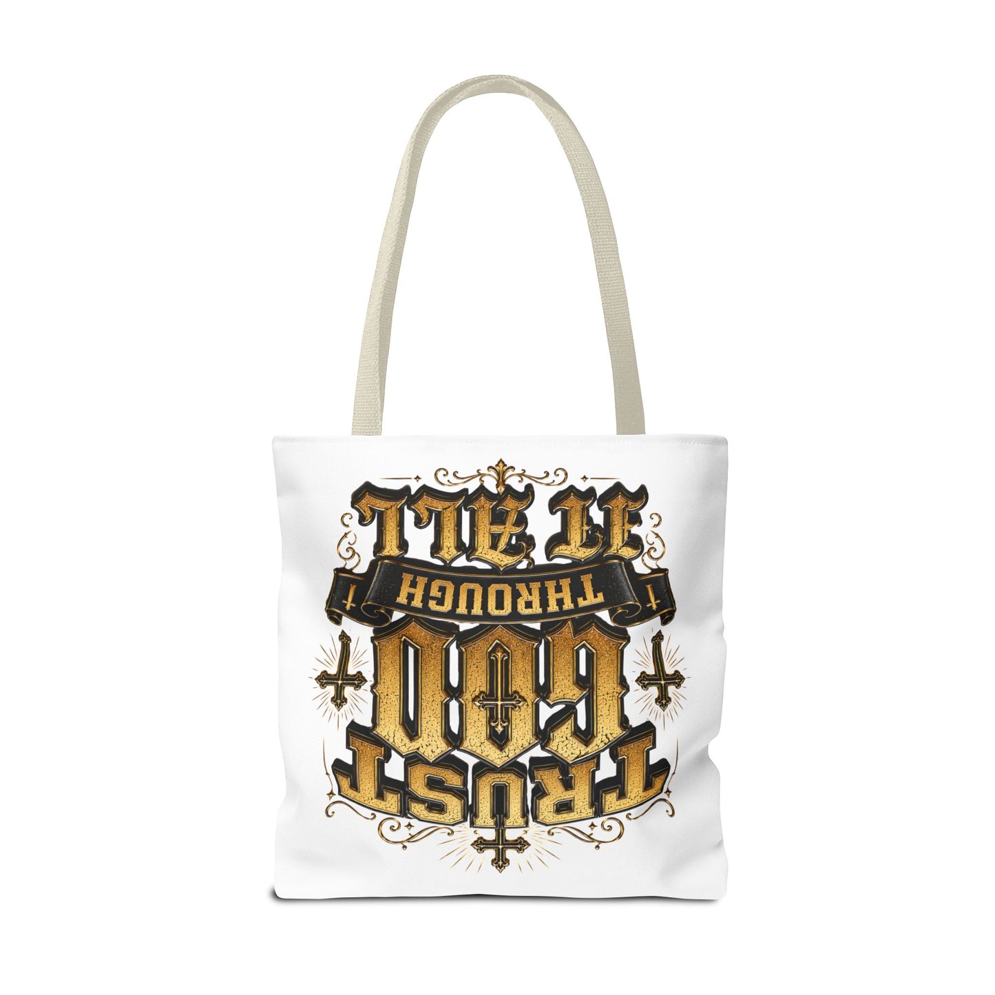 Religious Tote Bag — “Trust God Through It All” Inspirational Scripture Tote
