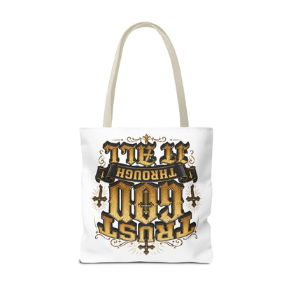 Religious Tote Bag — “Trust God Through It All” Inspirational Scripture Tote