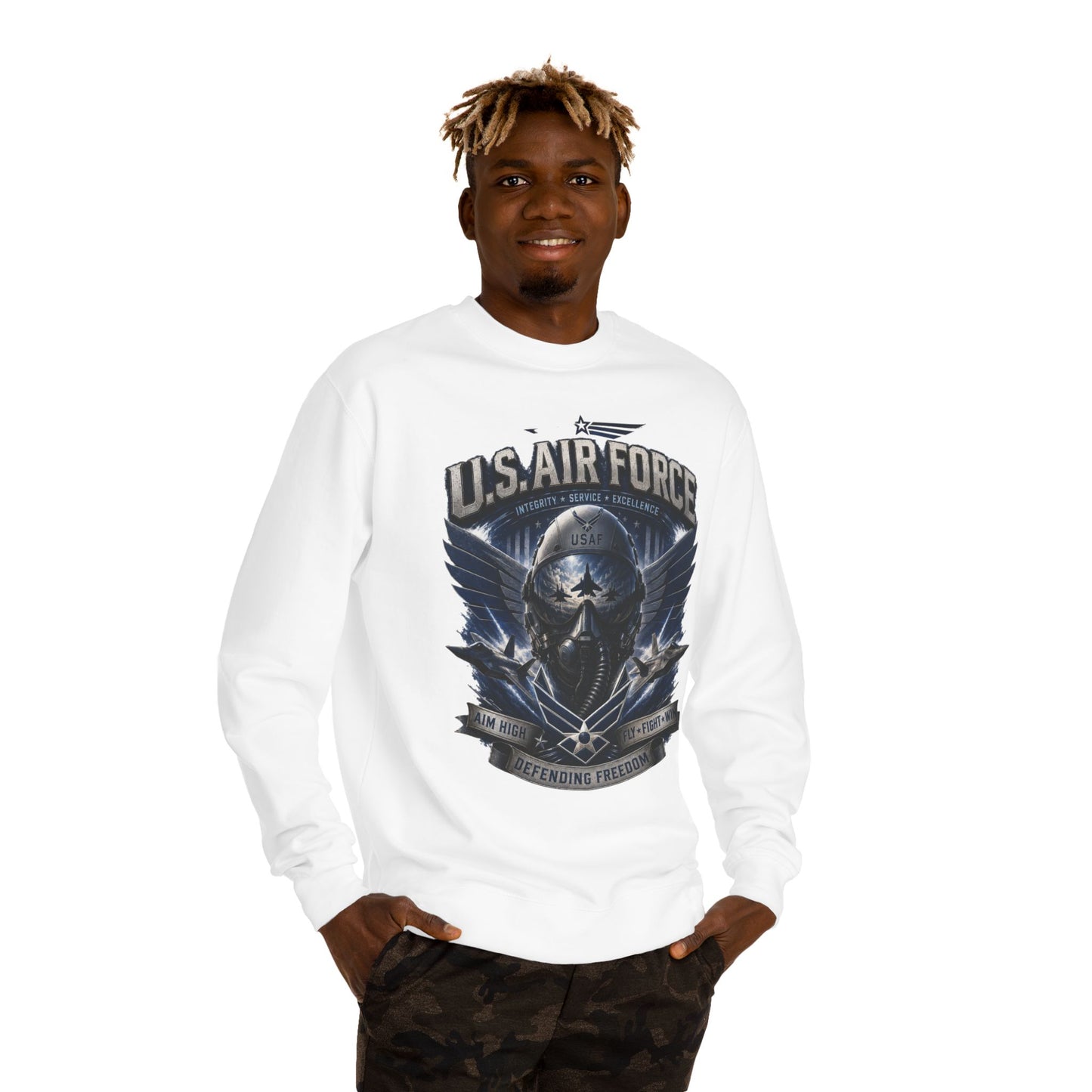 U.S. Air Force Crewneck Sweatshirt — Tactical Skull Wings "Defending Freedom"