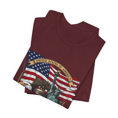 Liberty 250th Anniversary T-Shirt — American Flag, Liberty Bell & Statue of Liberty Tee