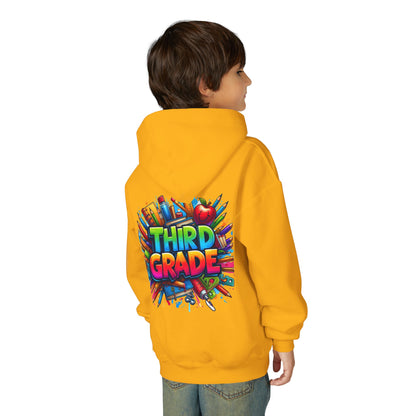Third Grade Kids Hoodie — Colorful School Supplies Back-to-School Sweatshirt
