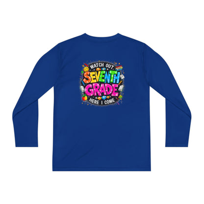 Seventh Grade Kids Long Sleeve Tee — "Watch Out… Here I Come" Back-to-School Shirt