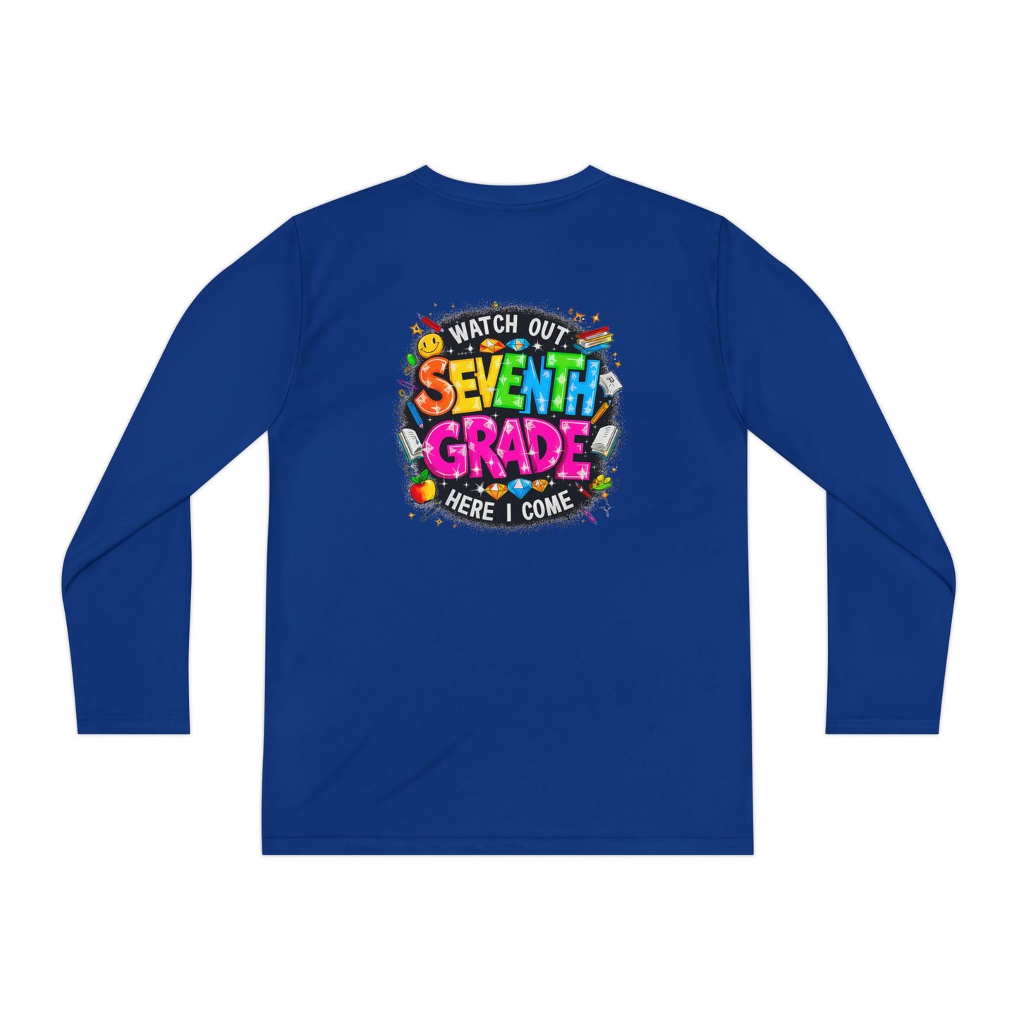 Seventh Grade Youth Long Sleeve Tee — "Watch Out Seventh Grade Here I Come" Back-to-School Shirt