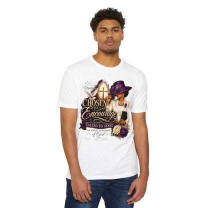 Chosen to Encourage Christian T-Shirt — 'Called to Serve' Purple Church Hat Design