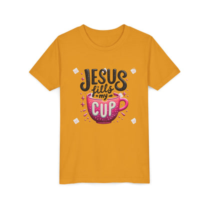 Jesus Fills My Cup Youth Tee — Christian Faith Kids Shirt