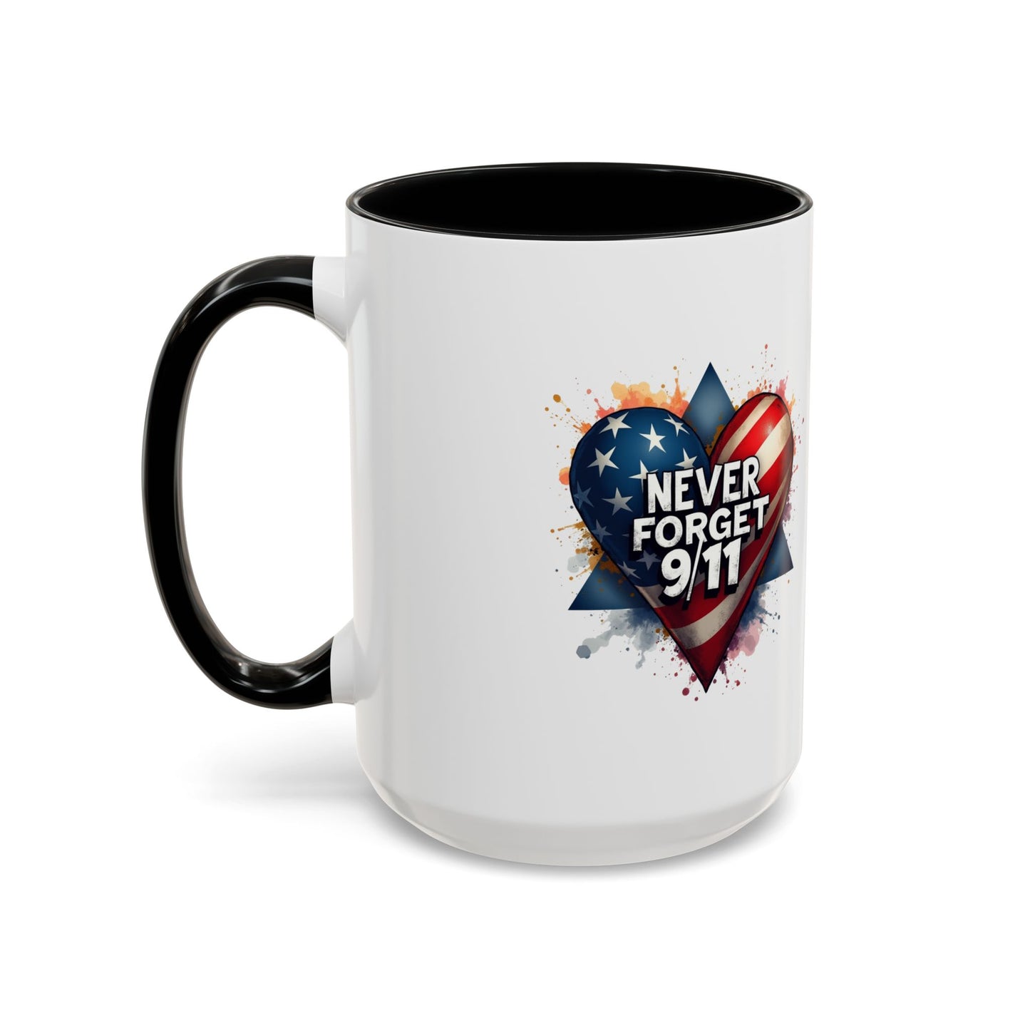 Never Forget 9/11 Heart Accent Coffee Mug – Patriotic Memorial 11/15oz