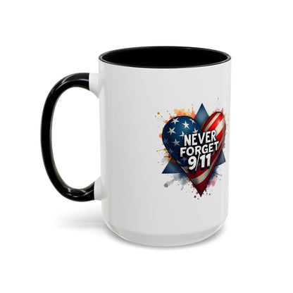 Never Forget 9/11 Heart Accent Coffee Mug – Patriotic Memorial 11/15oz