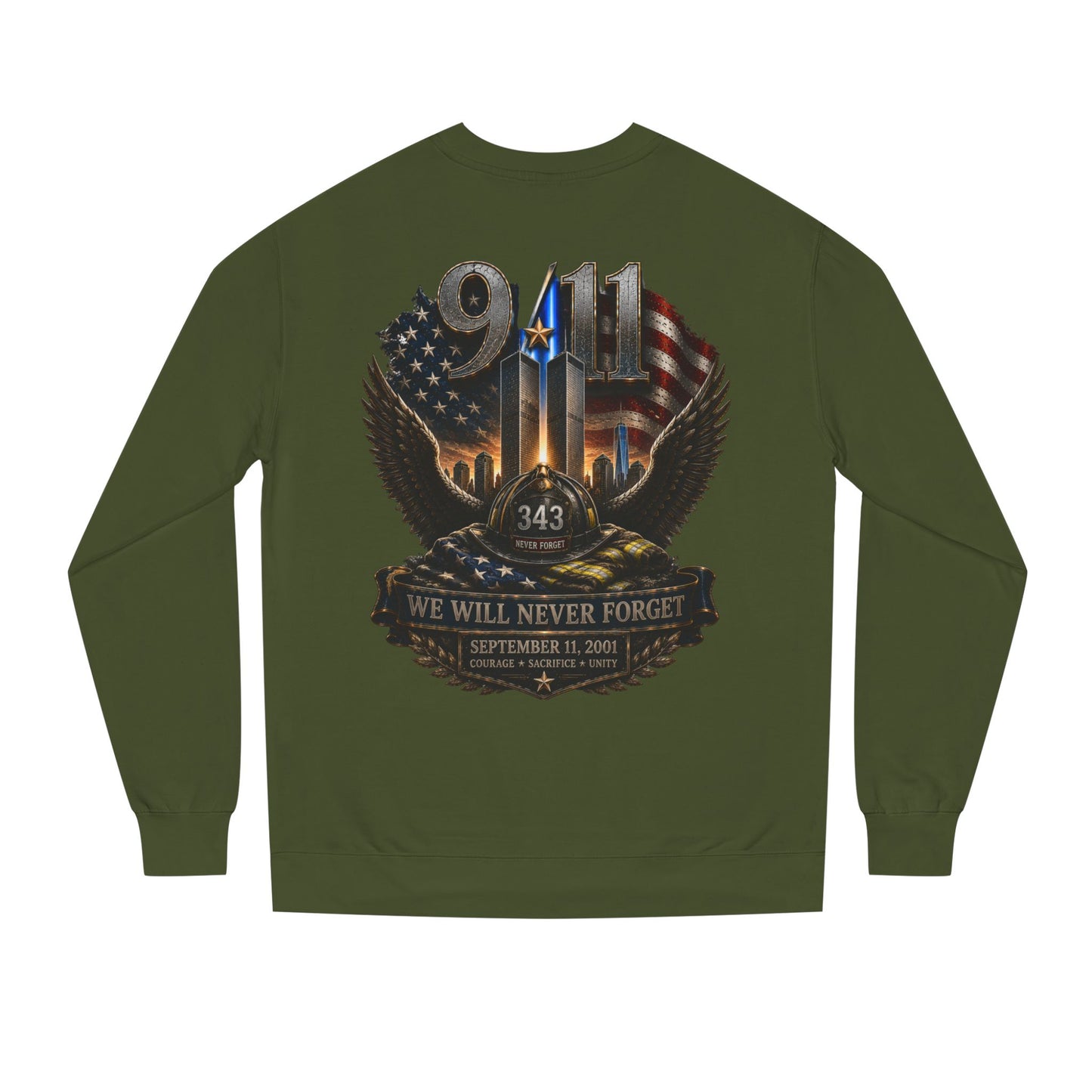 9/11 We Will Never Forget Crewneck Sweatshirt – Memorial Tribute