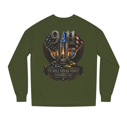 9/11 We Will Never Forget Crewneck Sweatshirt – Memorial Tribute