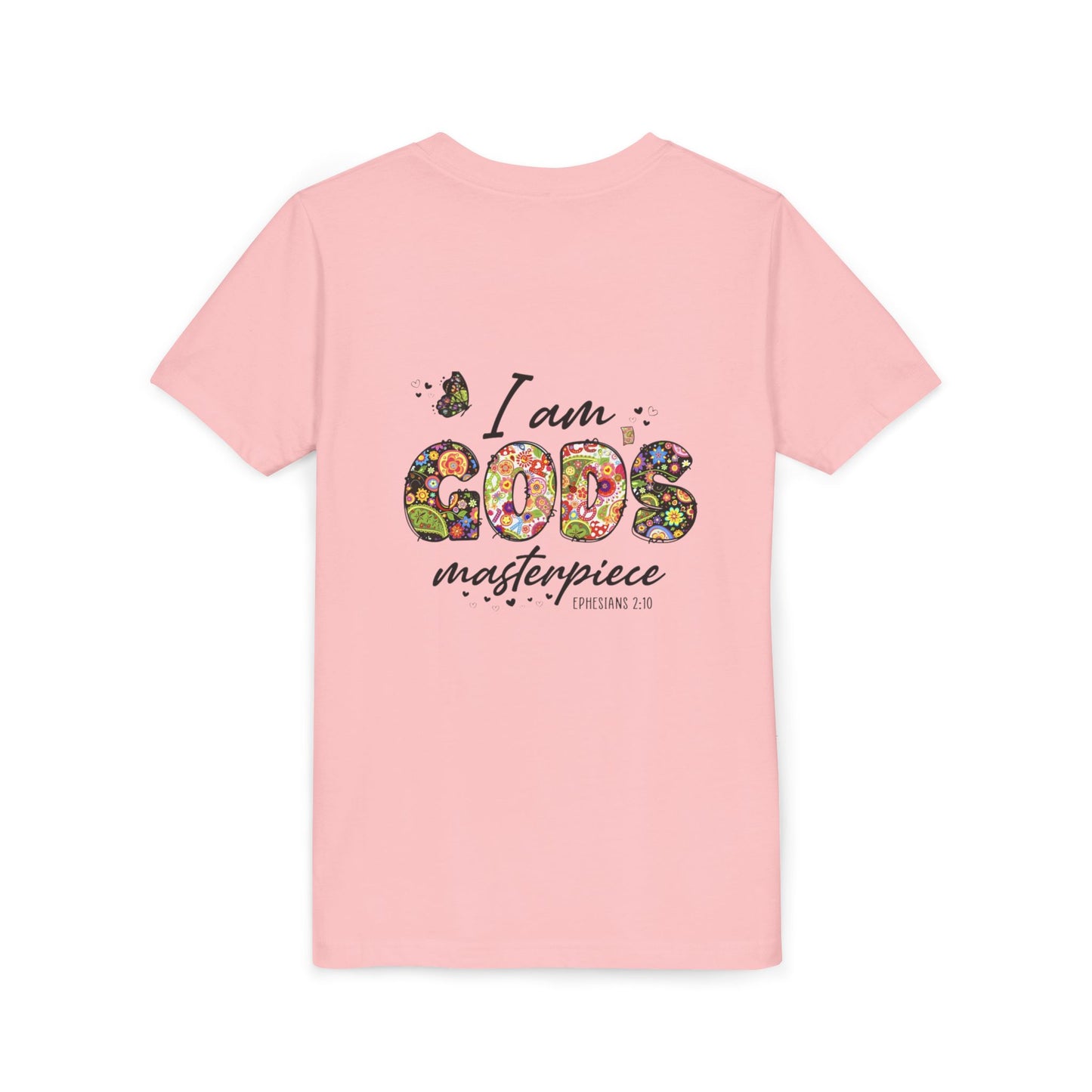 I Am God’s Masterpiece Youth Tee — Floral Christian Inspirational Shirt