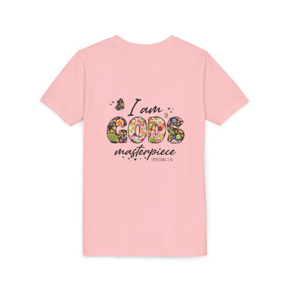 I Am God’s Masterpiece Youth Tee — Floral Christian Inspirational Shirt