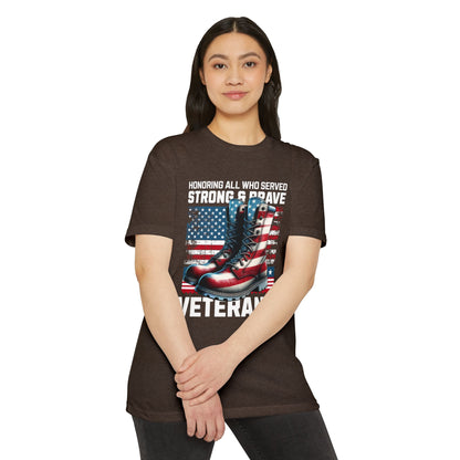 Veterans Tribute T-Shirt — "Honoring All Who Served" American Flag Boots