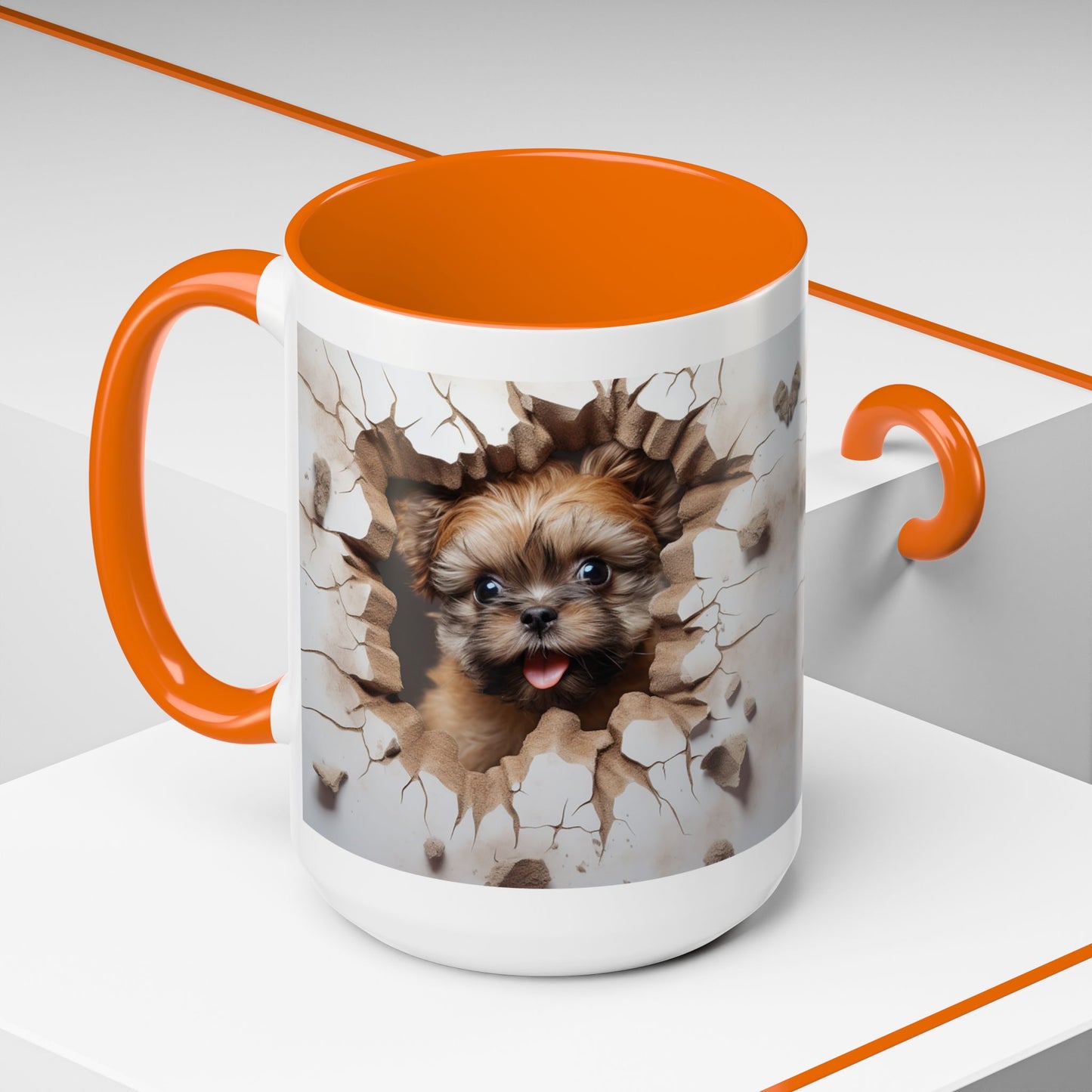 Puppy Breaking Through Accent Coffee Mug — Cute Dog 11/15oz Gift