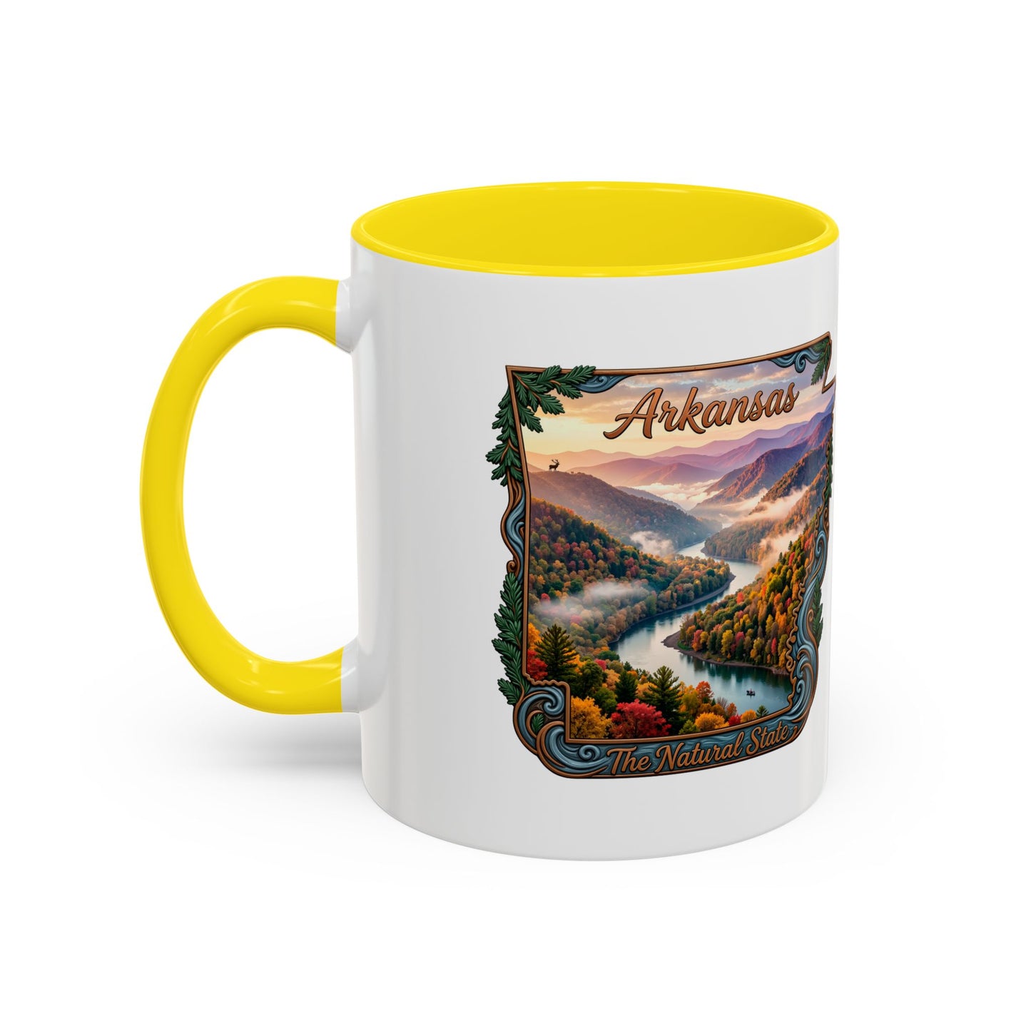 Arkansas Scenic Coffee Mug — Vintage State Map River Landscape (11/15 oz)