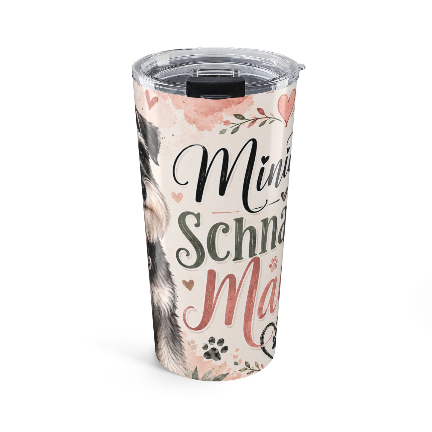 20oz Floral Miniature Schnauzer Tumbler - "Mini Schnauzer Mama" Insulated Travel Cup