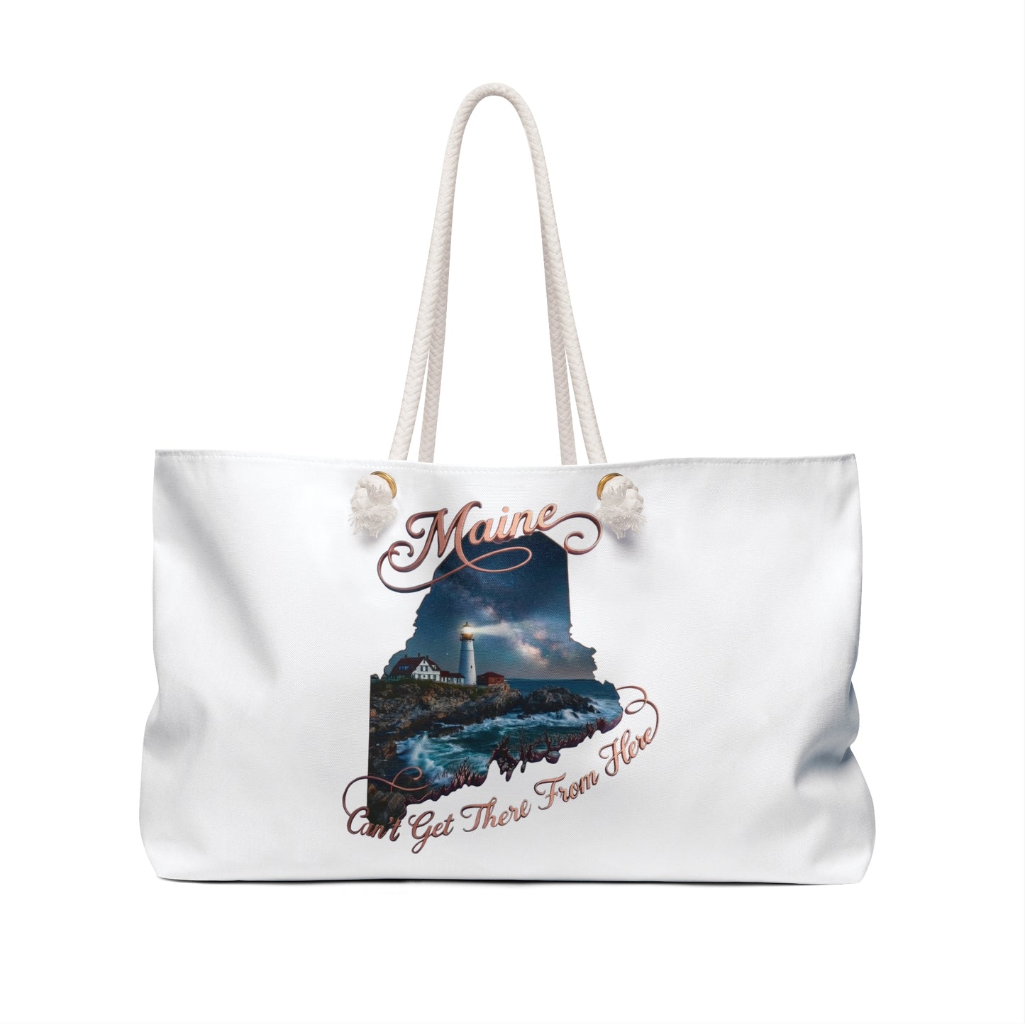 Maine Lighthouse Weekender Bag – 'Can Get There From Here' Coastal Travel Tote