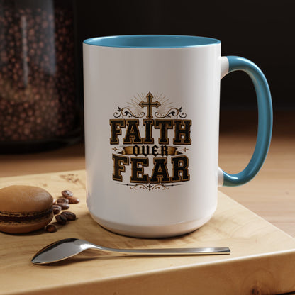 Faith Over Fear Accent Coffee Mug - Inspirational Christian Coffee Cup (11/15oz)