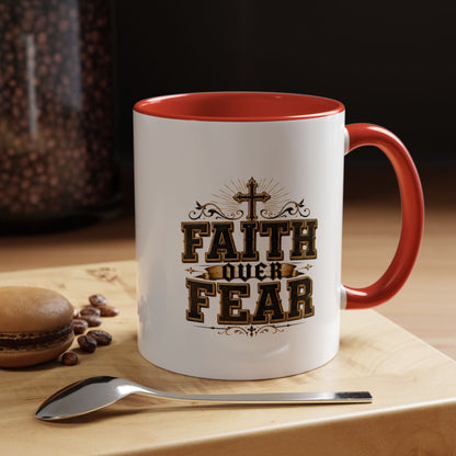 Faith Over Fear Accent Coffee Mug - Inspirational Christian Coffee Cup (11/15oz)