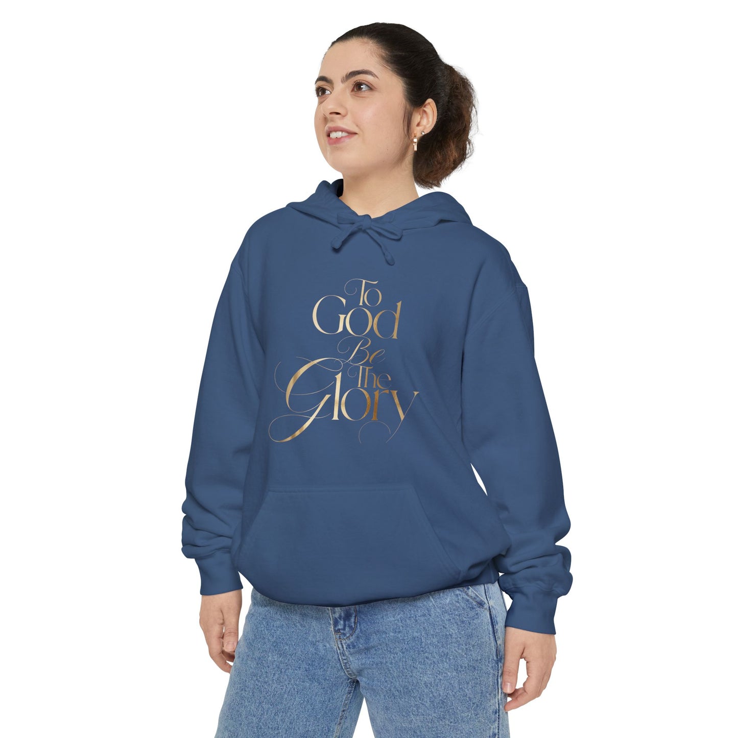 Hoodie — "For Good and For Glory" Gold Script Religious Pullover