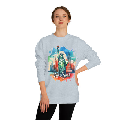 New York Skyline Sweatshirt — Colorful Statue of Liberty Cityscape Crewneck