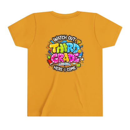 Third Grade Kids T‑Shirt — "Watch Out Third Grade Here I Come" Back-to-School Tee