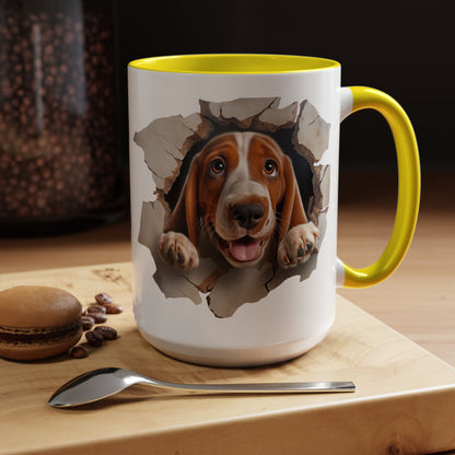 Basset Hound Peek-A-Boo Accent Coffee Mug — Cute Dog Face 11/15oz