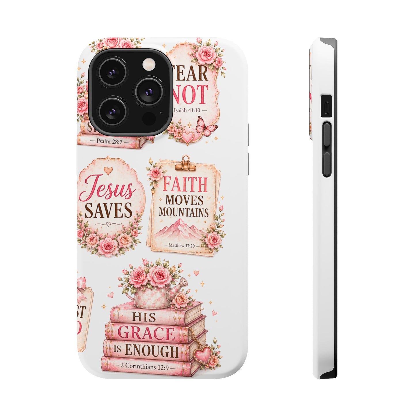 Christian Phone Case - "Fear Not, Faith Moves Mountains, Jesus Saves" Floral Magnetic Impact-Resistant Case