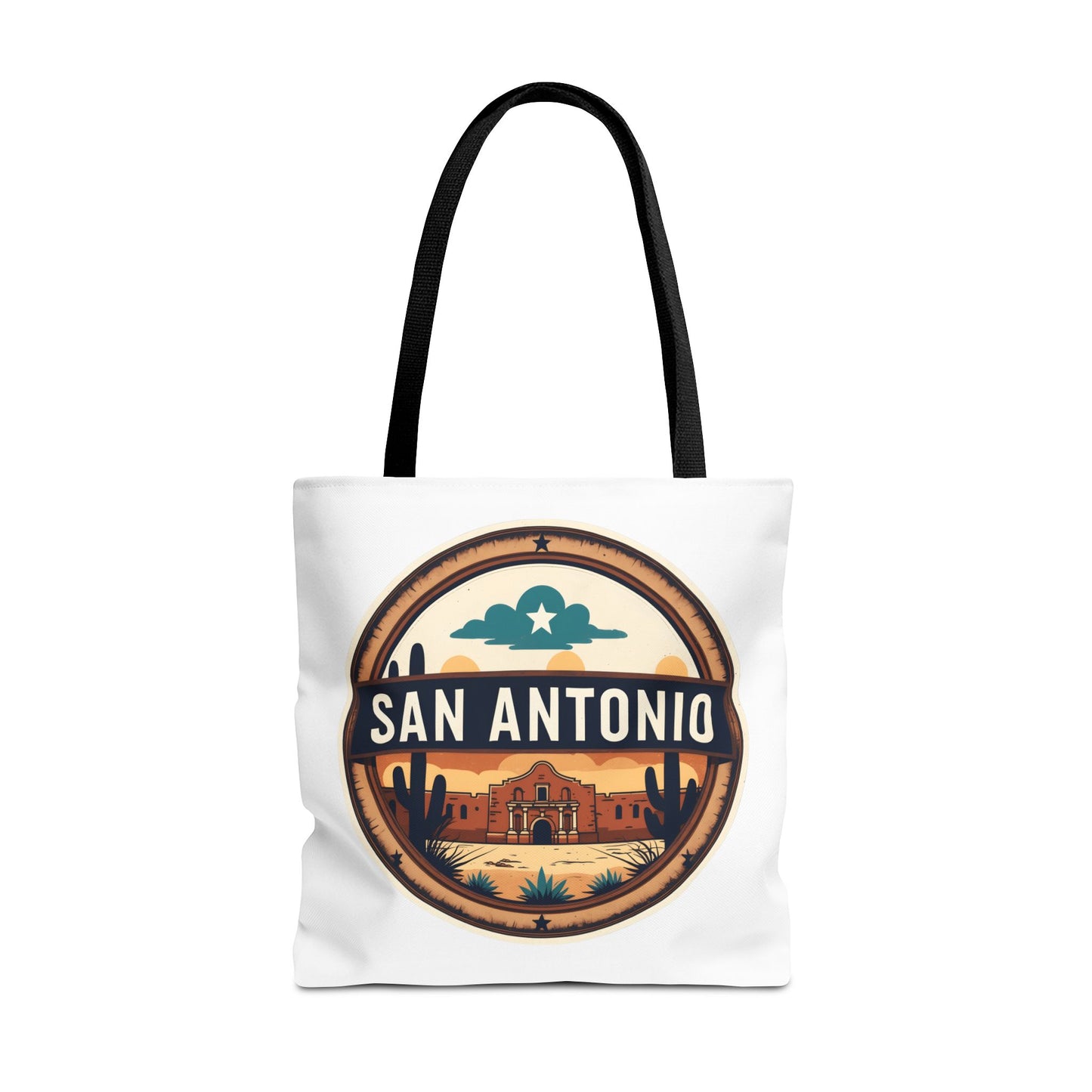 San Antonio Vintage Badge Tote Bag — Retro Texas Travel Market Tote