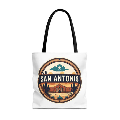 San Antonio Vintage Badge Tote Bag — Retro Texas Travel Market Tote