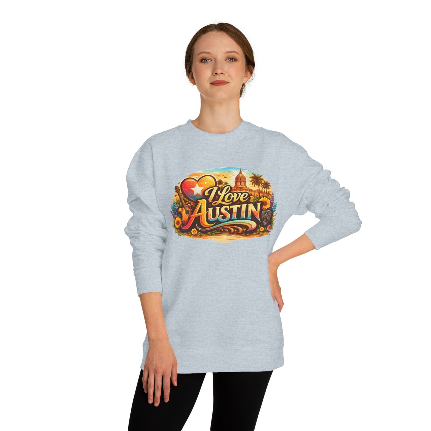 I Love Austin Crewneck Sweatshirt – Retro Texas Cityscape Pullover