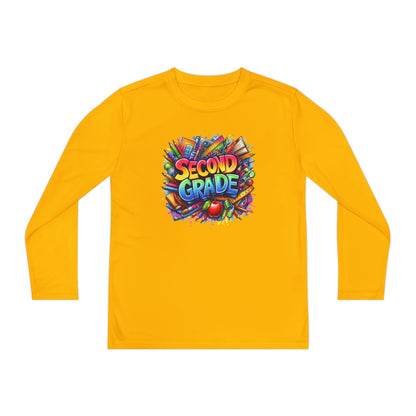 Second Grade Youth Long Sleeve Tee — Colorful School Supplies Back-to-School Shirt