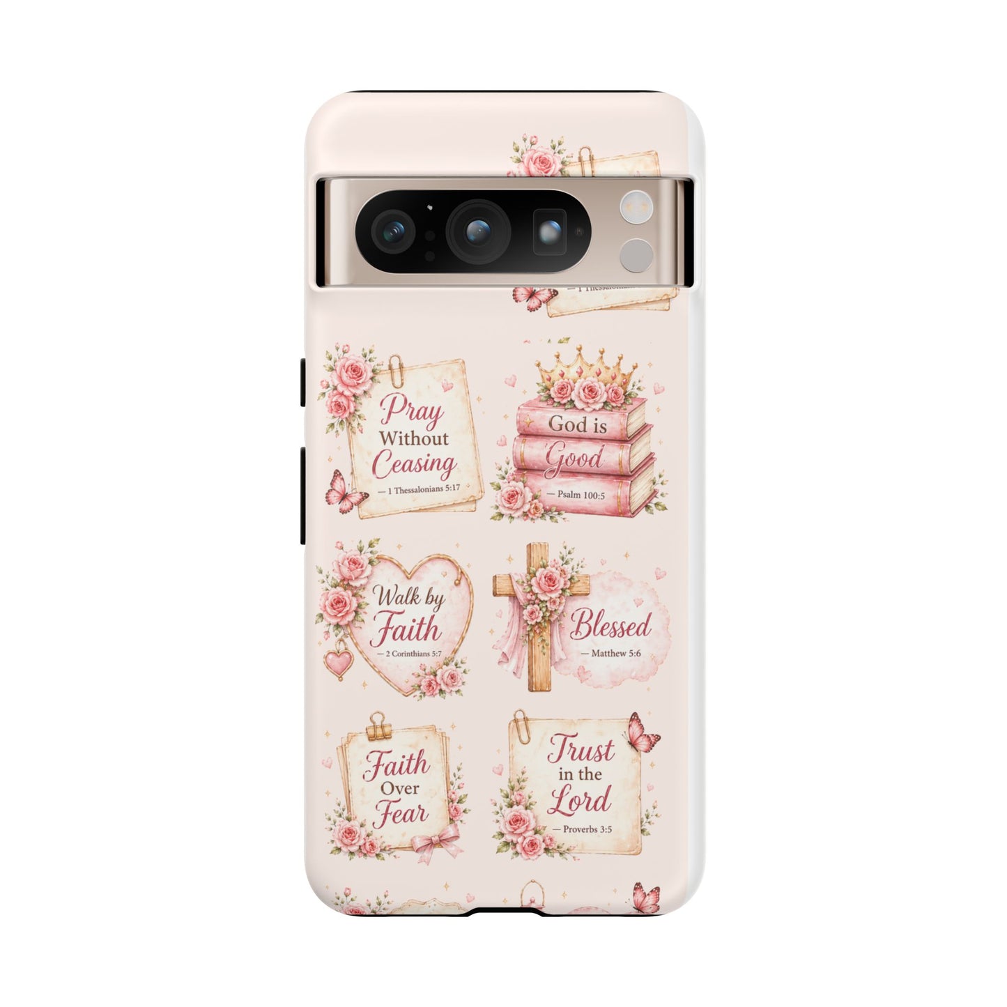 Christian Floral Phone Case — "Pray Without Ceasing" Faith Cross Design