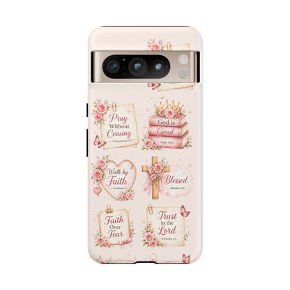 Christian Floral Phone Case — "Pray Without Ceasing" Faith Cross Design